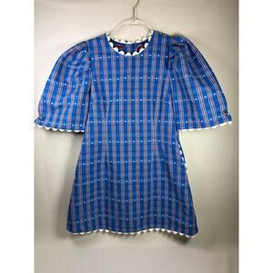 CeliaB Carmen Dress Blue Size Large NEW Nautical Puff Sleeve Mini w Pockets